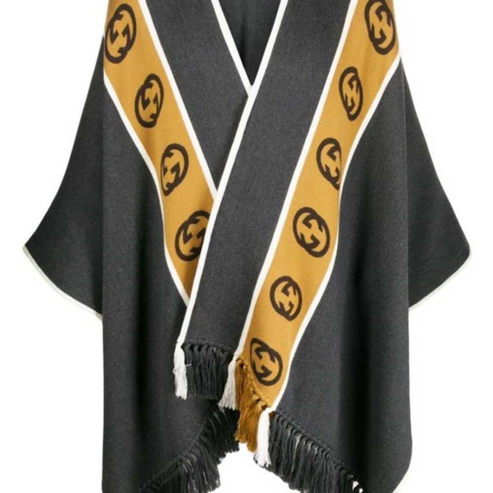 Gucci Wool poncho with Interlocking G stripe in Gr - Picture 3 of 4